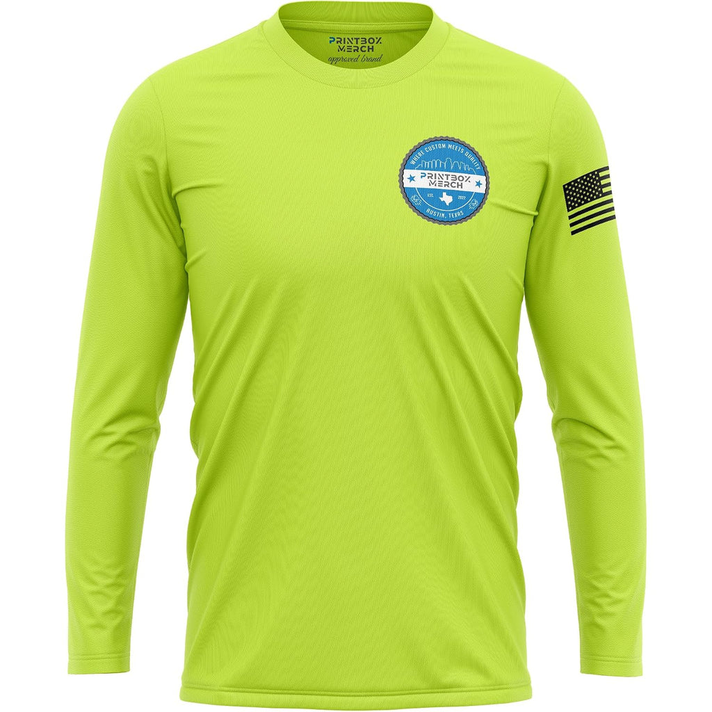 Custom Dry Fit Long Sleeve Shirts For Men, Add Your Logo Front & Back Printing, Customized Moisture Wicking Sun Protection Uv Construction Landscaping Workwear T-Shirts Black