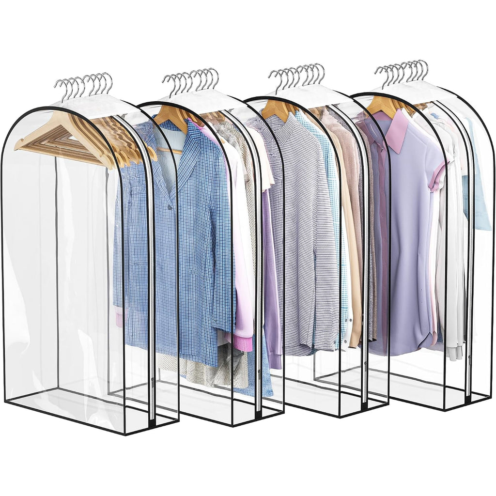 Clear Garment Bags For Hanging Clothes 10” Gusseted, Suit Bags For Closet Storage, Hanging Plastic Clothes Cover For Coat, Dress, Fur, Shirt, 4 Pack, 40” Long