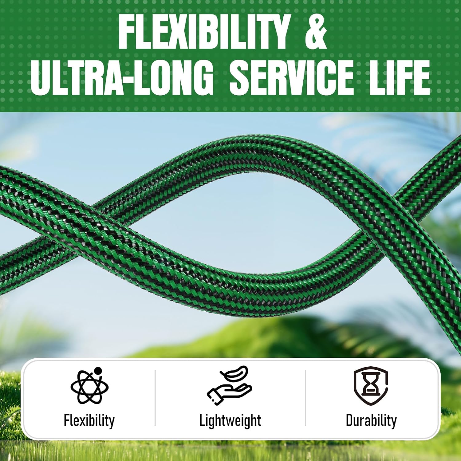 Non-Expandable Garden Hose 25 Ft, Heavy Duty Flexible Water Hose, Kink Resistant Lightweight Hybrid Hose With Durable Fabric Skin, Leakproof Hose Male To Female Fittings