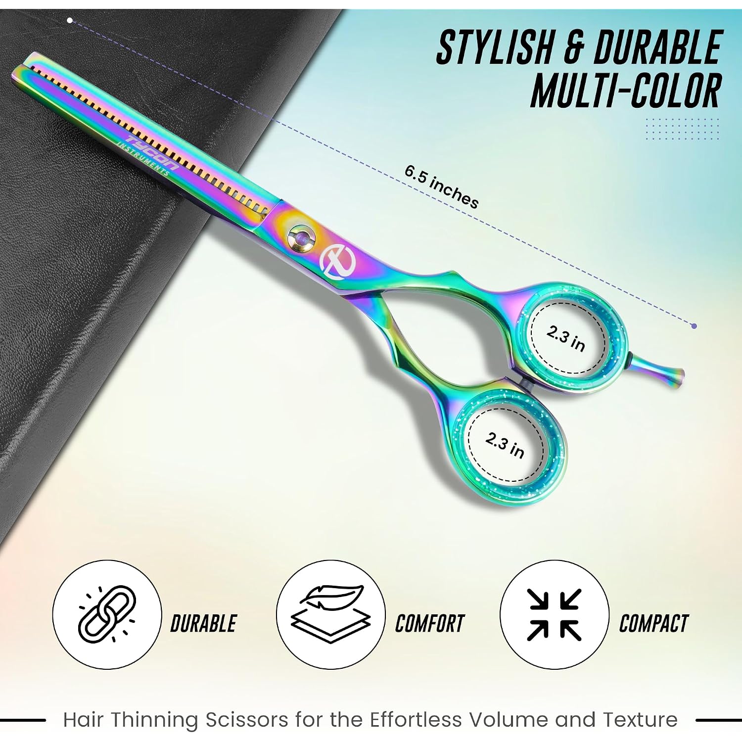 6.5" Thinning Shears For Hair Cutting - 2.7" Sharp Blade - J2 Stainless Steel Hair Thinning Scissors - Sturdy & Ergonomic Texturizing Shears - Perfect Hair Thinning Shear For Salon & Home
