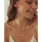 Gold Layered Necklaces for Women, 14K Gold Plated Dainty Gold Chain Choker Necklace Stack, Herringbone Gold Necklaces Set