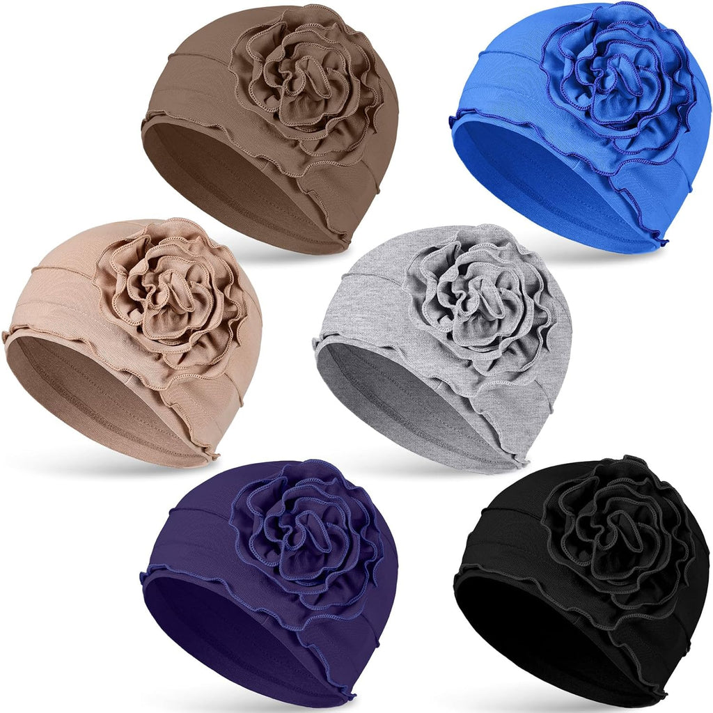 6 Pcs Cotton Chemo Turban Headwear Beanie for Women Soft Cancer Head Scarf Hats Elastic Covers Cap for Hair Loss Dark Color