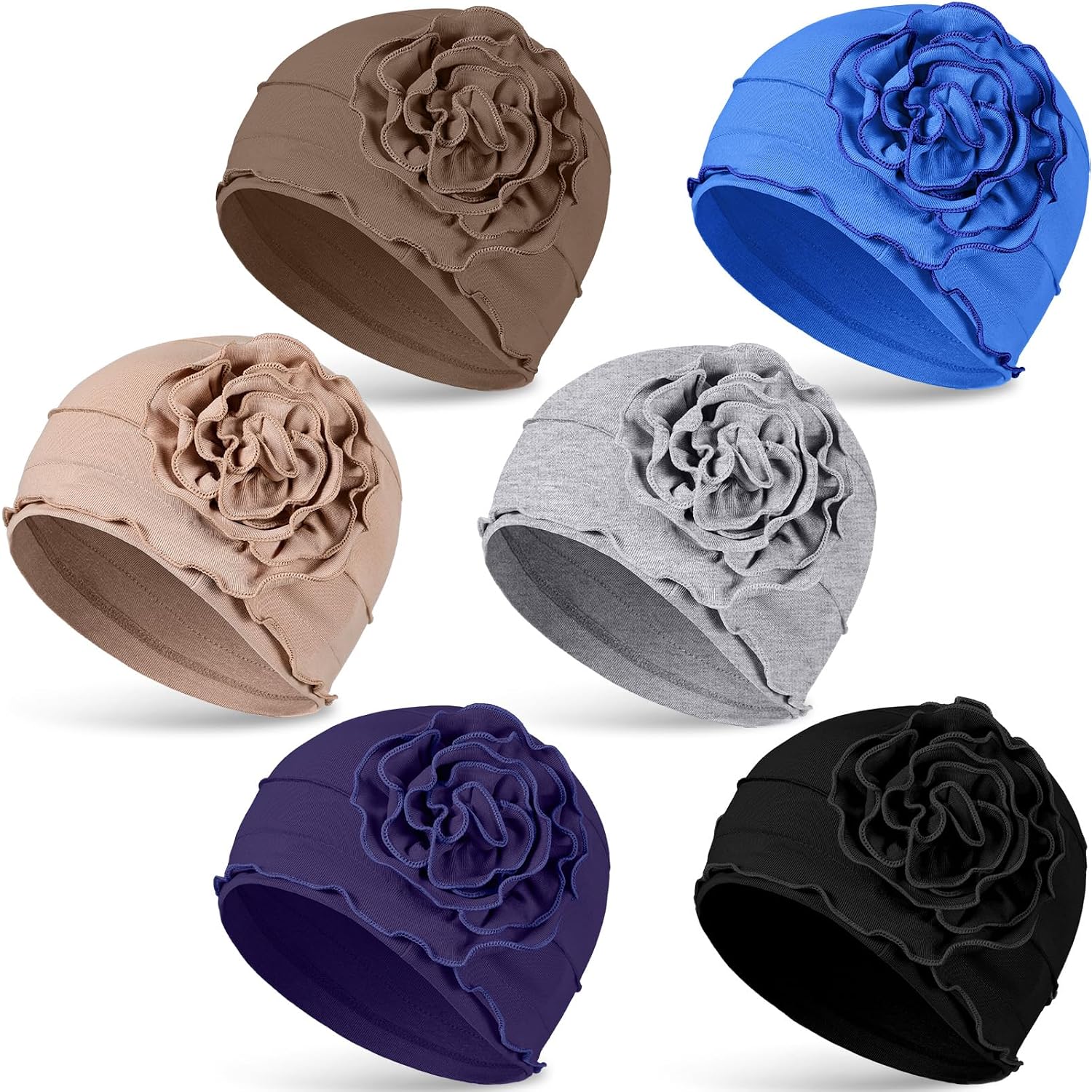 6 Pcs Cotton Chemo Turban Headwear Beanie for Women Soft Cancer Head Scarf Hats Elastic Covers Cap for Hair Loss Dark Color