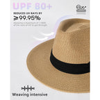 FURTALK Womens Mens Wide Brim Straw Panama Hat Fedora Summer Beach Sun Hats UPF Straw Hat for Women Khaki