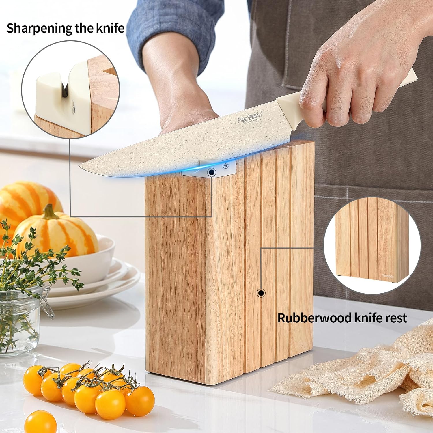 Premium Quality 8-Piece Knife Set with Block, Lightweight and Strong, ﻿ Ergonomic Handles for Home,Dishwasher Safe