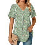 Anyally Women's Summer Dressy Chiffon Blouses V Neck Ruffle Short Sleeve Tunic Tops for Leggings Casual T-Shirts