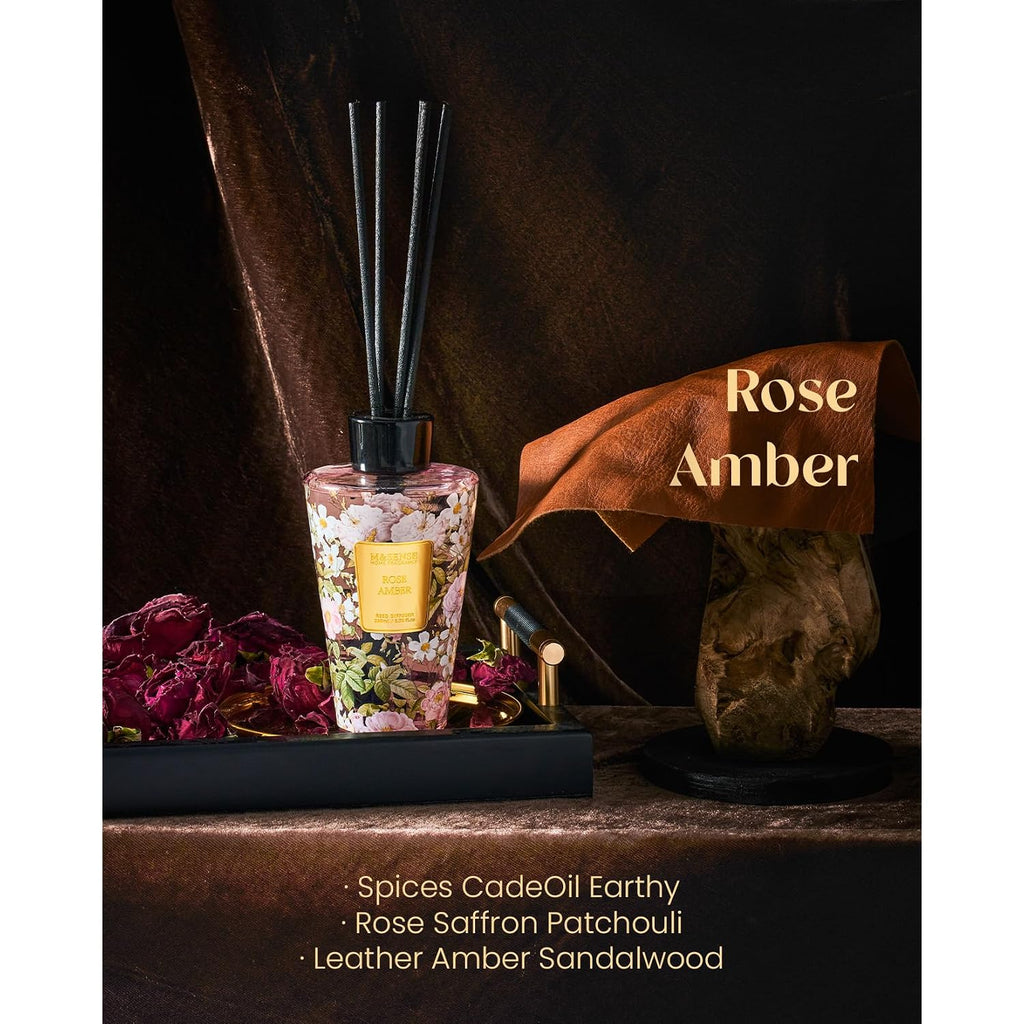 M&Sense Rose Amber Reed Diffuser Set - 8.79Fl Oz Home Fragrance Non-Toxic Essential Oil Diffuser With All Natural Sticks, Air Freshner Gifts For Bathroom Bedroom Office Home Decor