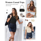 Women Short Sleeve Shirts Lightweight Basic Tops Ribbed Knit Outfit Tees Crew Neck T-Shirts Work Out Blouse