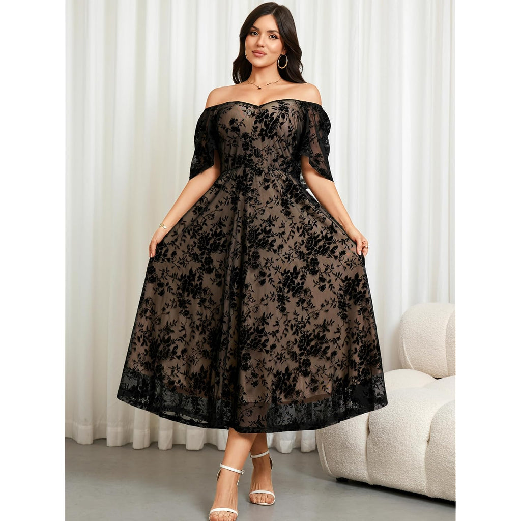 Rwj Plus Size Women 2026 Formal Wedding Guest Dress Spring Evening Party Cocktail Elegant Off Shoulder Mesh Maxi Dresses