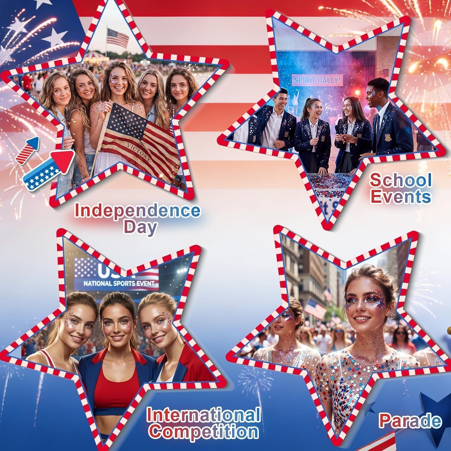 DAGEDA Red White Blue Face Body Glitter Stick,4th of July Accessories Sparkling Hair Glitter Makeup,Patriotic Red White and Blue Patriotic Accessories,Fourth of July Outfit Flag Glitters Makeup