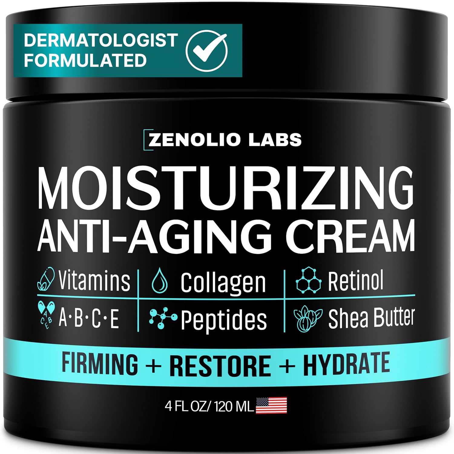 Mens Face Moisturizer Cream - Anti Aging & Wrinkle Face Cream - Mens Facial Moisturizer - Retinol, Collagen, Peptides, Vitamins E & A - Facial Skin Care - After Shave Lotion - Day & Night – 4 Oz