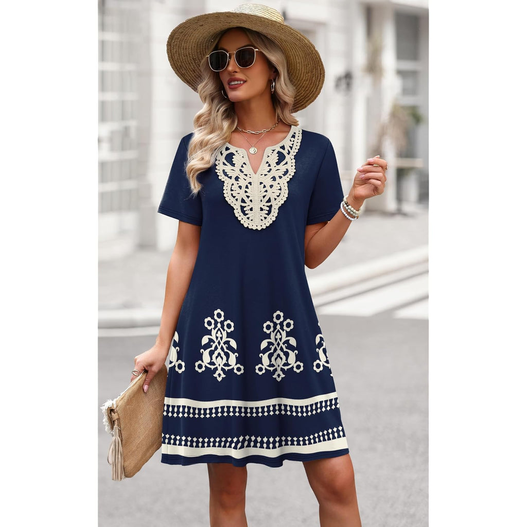 Wiholl Summer Dresses For Women Casual Tshirt Boho Dress Wedding Guest Dresses Short Sleeve Fashion Beach Vacation Clothes
