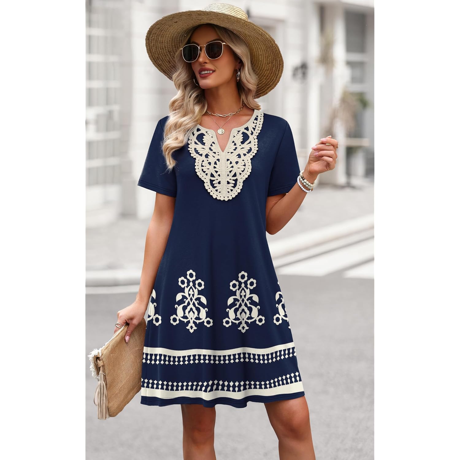 Wiholl Summer Dresses For Women Casual Tshirt Boho Dress Wedding Guest Dresses Short Sleeve Fashion Beach Vacation Clothes