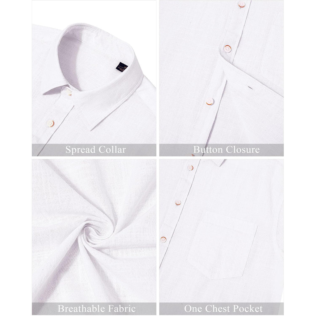 J.Ver Men'S Linen Shirts Casual Button Down Long Sleeve Shirt Solid Spread Collar Summer Beach Shirts With Pocket