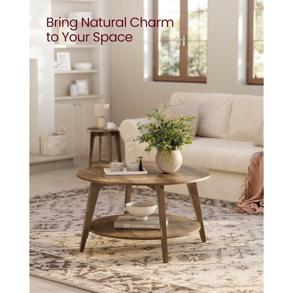 Vasagle Maezo Collection - Round Coffee Table, 2-Tier Center Table With Storage, Tapered Legs, Curved Transitions, 31.5 Dia. X 17.7 H Inches, Easy Assembly, For Living Room, Honey Brown Ulct243K41