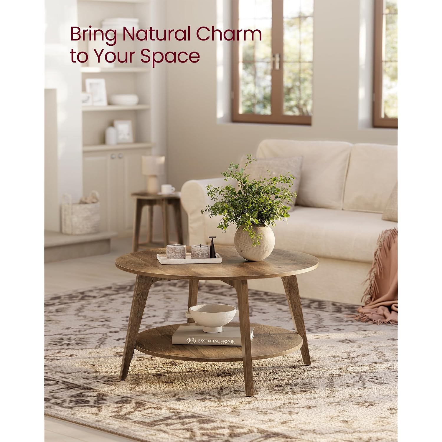Vasagle Maezo Collection - Round Coffee Table, 2-Tier Center Table With Storage, Tapered Legs, Curved Transitions, 31.5 Dia. X 17.7 H Inches, Easy Assembly, For Living Room, Honey Brown Ulct243K41