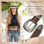XZQTIVE Women Men Genuine Leather Belt Vintage Ladies Western Belt Engraved Tooled Leather Belt Cowboy Cowgirl Country Belt
