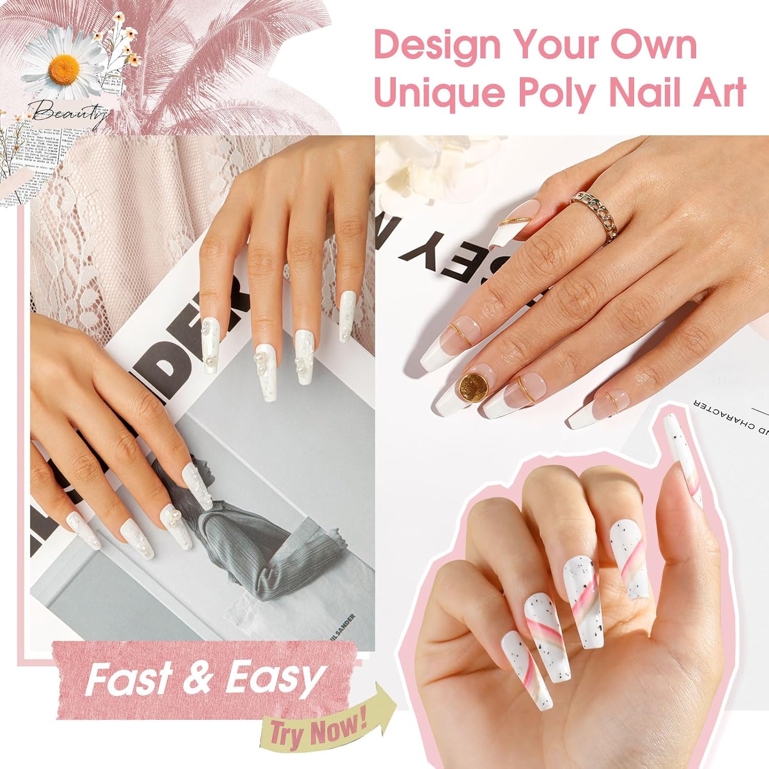 ROSALIND White Poly Extension Gel, 2 PCS 2 oz White Poly Nail Gel kit Nail Builder for Opal Nail Art Decoration, Nail Thickening Poly Nail Gel Tube Easy to DIY Use Need UV Lamp