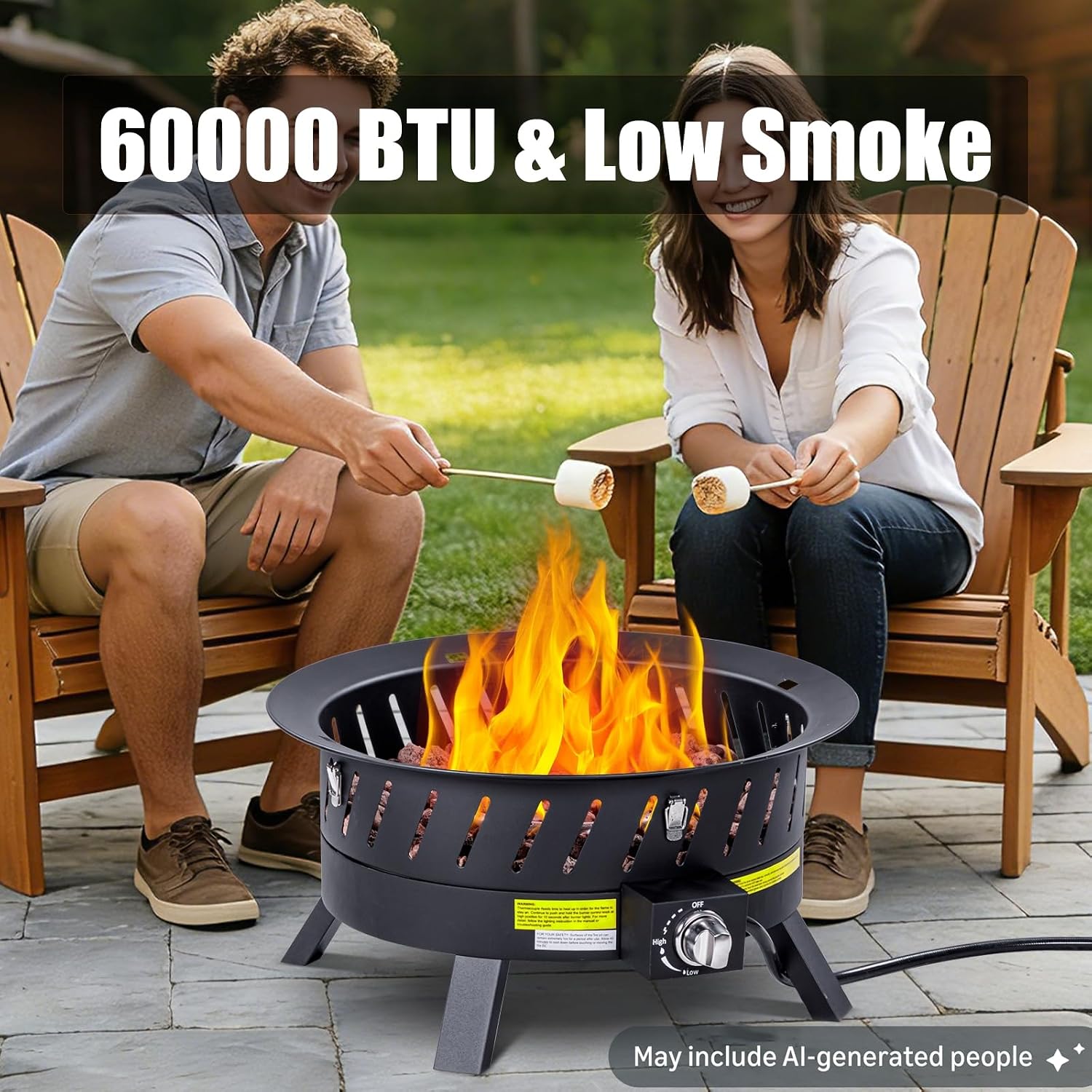Econook 24 Inch Portable Propane Fire Pits With Grill, Gas Fire Pit Bowl For Outside With Lid & Handle, Smokeless Gas Firebowl,Propane Firepit For Camping, Patio, Yard, Garden
