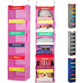 Handy Laundry Weekly Clothes Organizer For Kids, 6-Shelf Bamboo Reinforced | Days Of The Week Hanging Closet Shelves, Monday Through Friday And Weekend, School Outfit Storage, Side Pockets, Pink