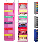 Handy Laundry Weekly Clothes Organizer For Kids, 6-Shelf Bamboo Reinforced | Days Of The Week Hanging Closet Shelves, Monday Through Friday And Weekend, School Outfit Storage, Side Pockets, Pink