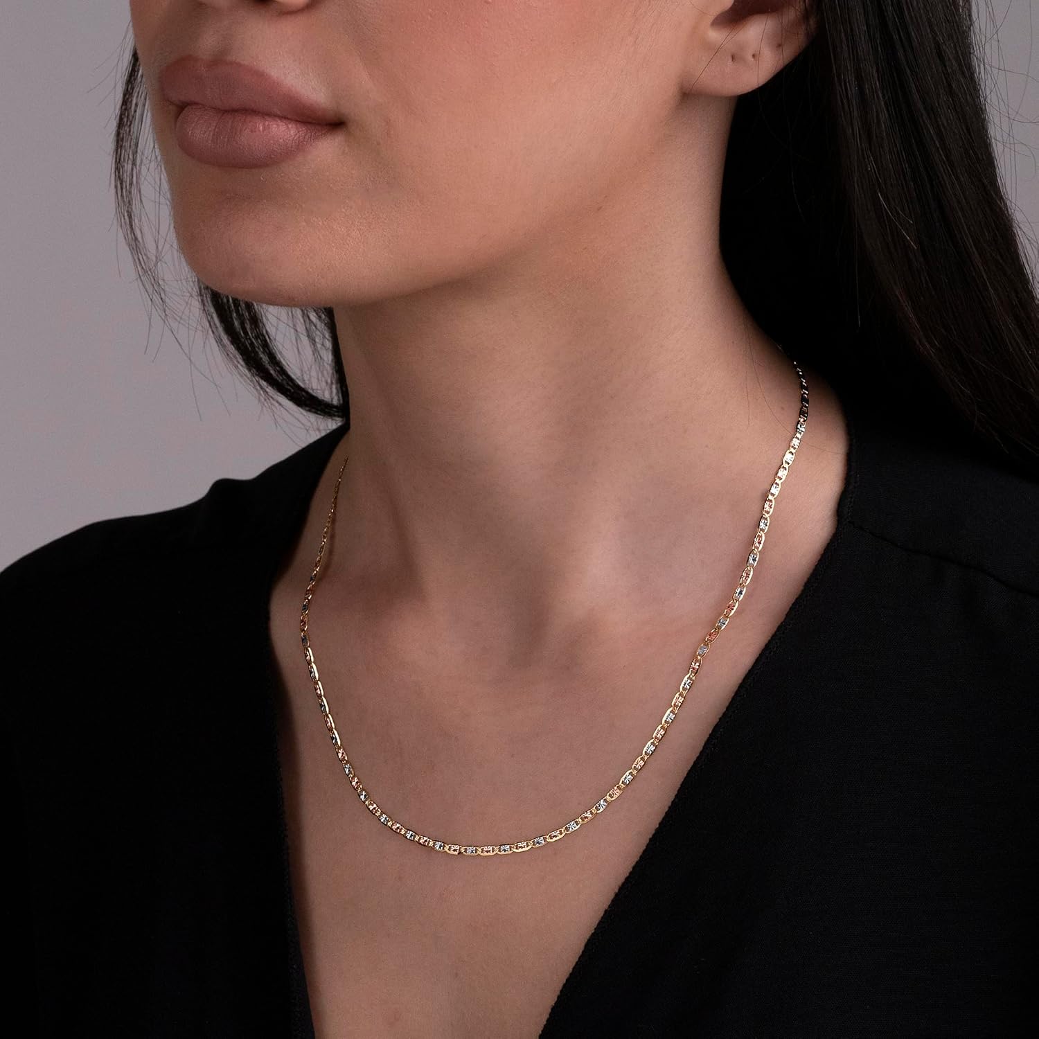 EVAYA 14K Solid Tri-Color Valentino Star Chain for Women & Men, 2mm-6mm, 16"-30"