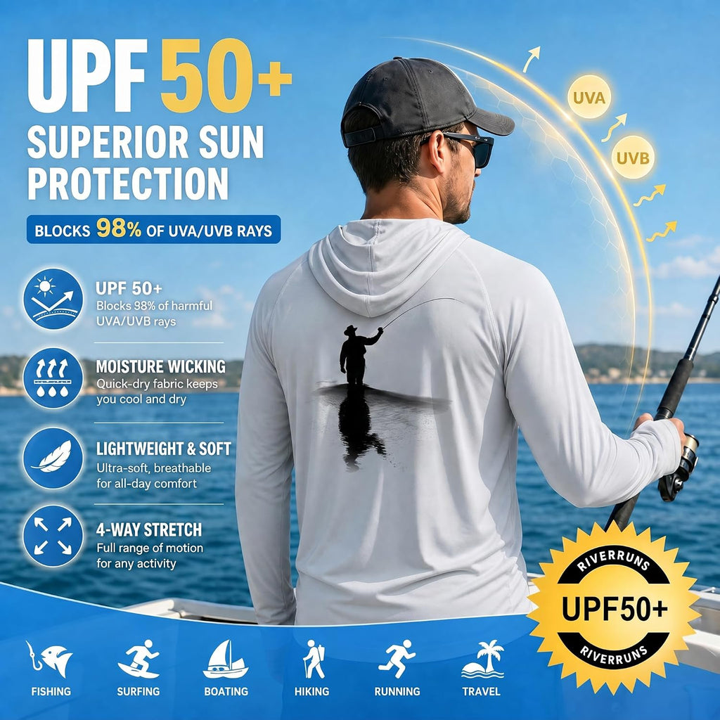 Riverruns Fishing Hoodie For Men Upf 50+ Sun Hoodie Fishing Shirt With Hood Rash Guard Long Sleeve #1044