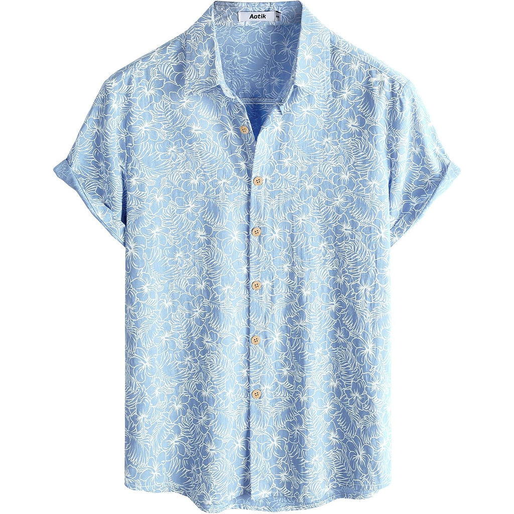 Mens Hawaiian Shirt Short Sleeve Button Down Cotton Floral Shirts Casual Tropical Beach Summer Shirts
