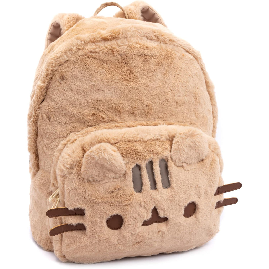 Pusheen The Cat Kids Beige Fluffy Backpack Rucksack 3D Ears Padded Straps 16 Inch School Travel Daypack Laptop Gym Bag