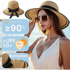 Beach Hats for Women, Wide Brim Sun Straw Hat for Women, Sun Hat UPF 50+ UV Protection