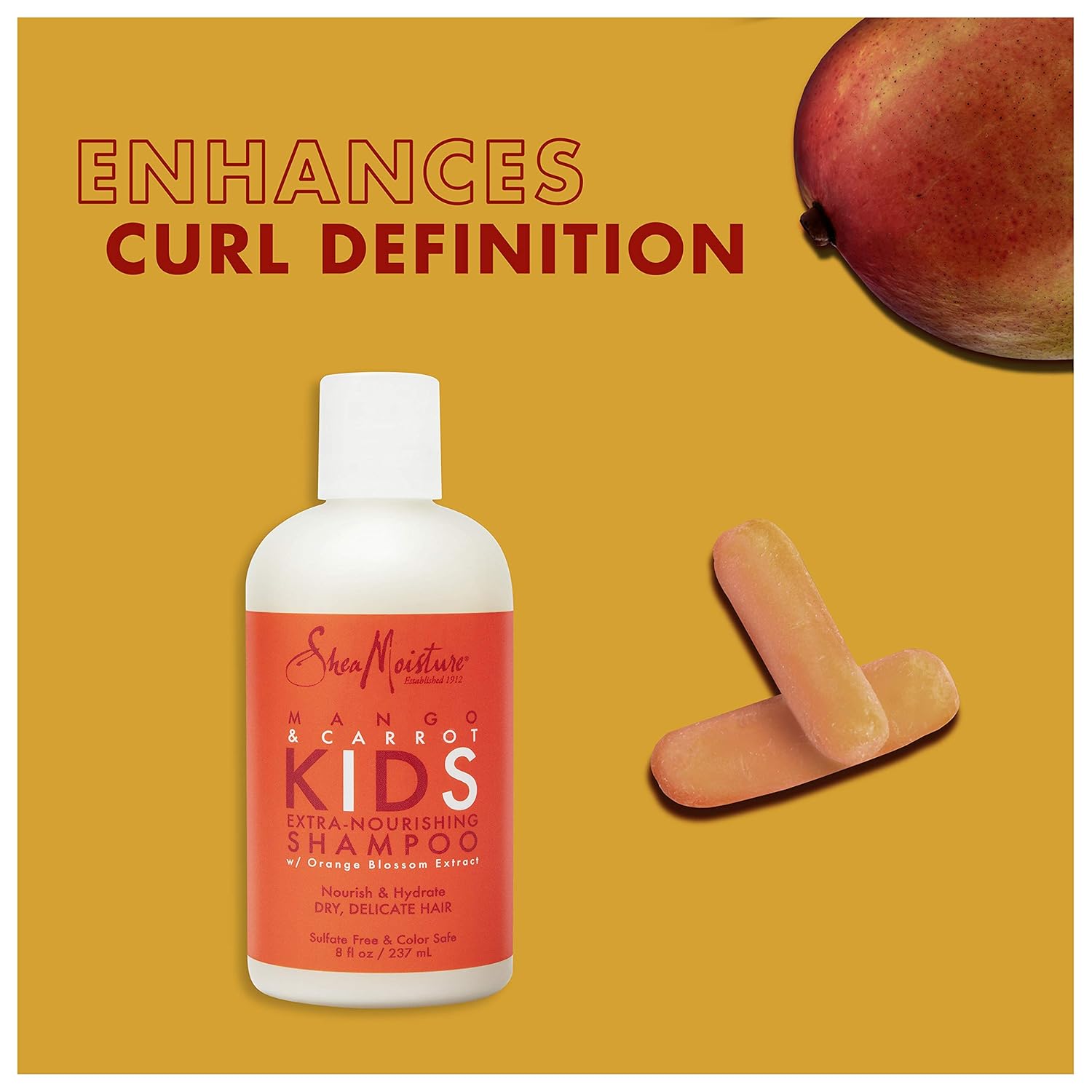 SheaMoisture Kids Shampoo, Extra-Nourishing Mango & Carrot Shampoo with Shea Butter, 8 oz