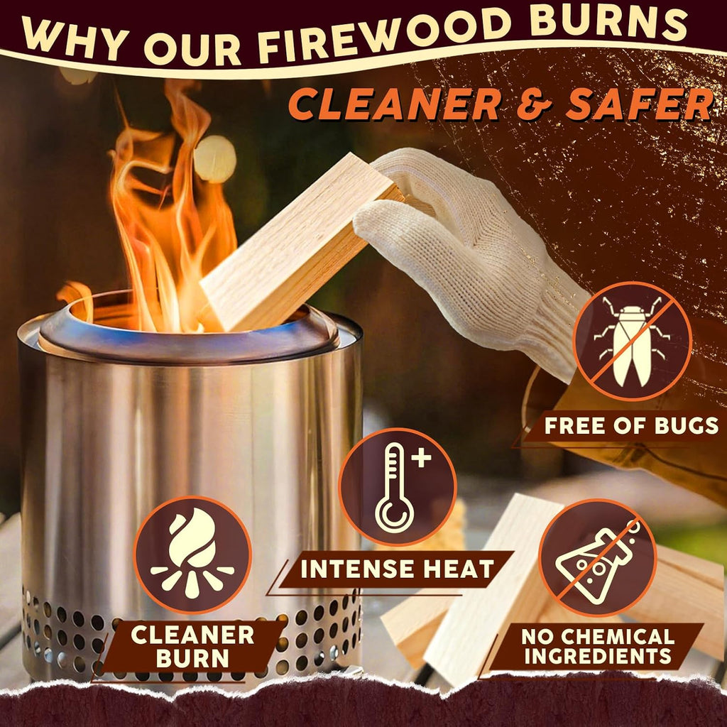 Mini Firewood 4" Kiln Dried Fire Pit Wood For Solo Stove Accessories, Camp Stoves, Tabletop Pits, Bbq Grills & Pizza Ovens 2 Lb Box With Fire Starters & Handling Gloves
