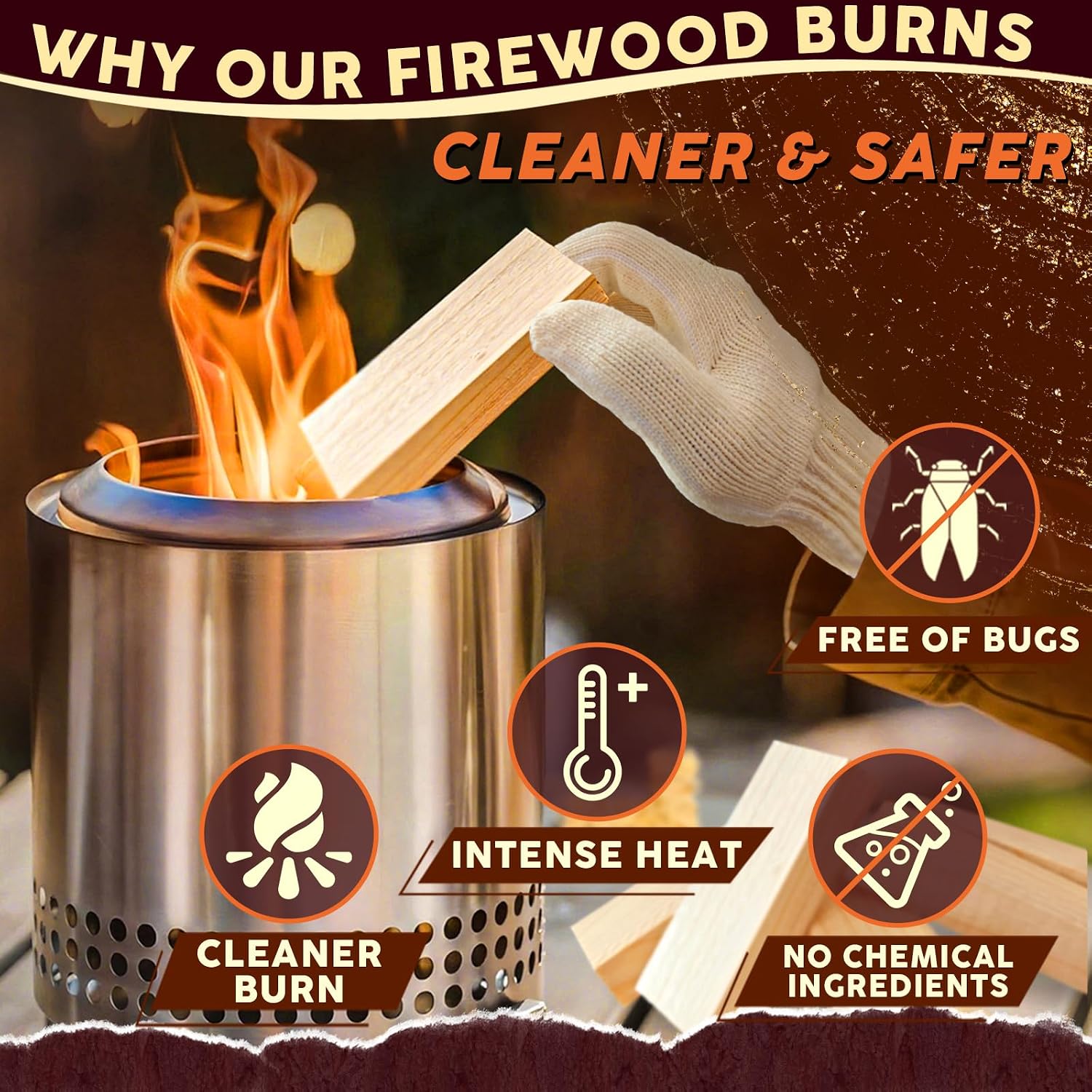 Mini Firewood 4" Kiln Dried Fire Pit Wood For Solo Stove Accessories, Camp Stoves, Tabletop Pits, Bbq Grills & Pizza Ovens 2 Lb Box With Fire Starters & Handling Gloves