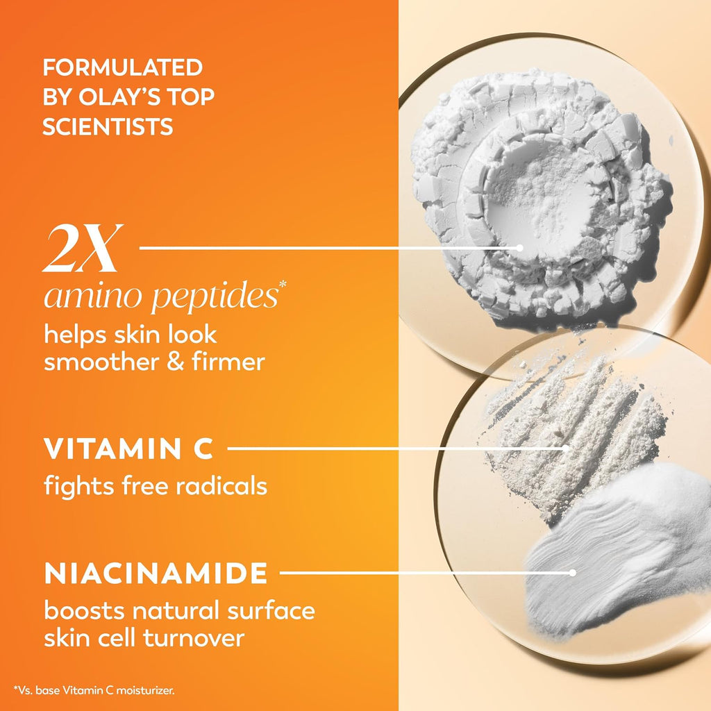 Olay, Vitamin C Max Face Moisturizer, Brightening Cream For Women, Hydrating, Evens Tone, Dark Spot And Hyperpigmentation Reduction, Glowing Skin Care - Niaciniamide, Peptides, 1.7 Ounce