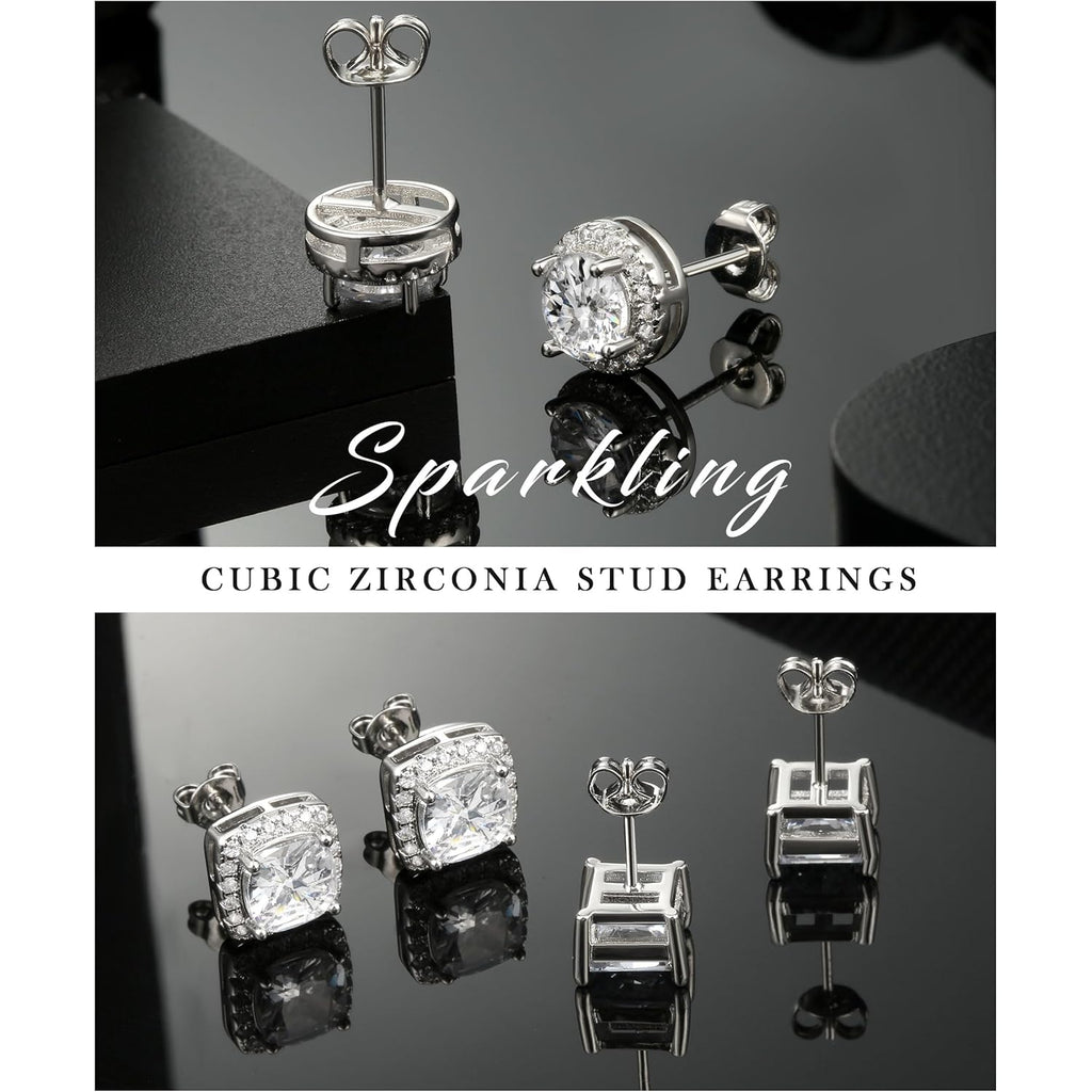 Zankulas Cubic Zirconia Stud Earrings for Women Mens Earrings Hypoallergenic Square CZ Studs Set