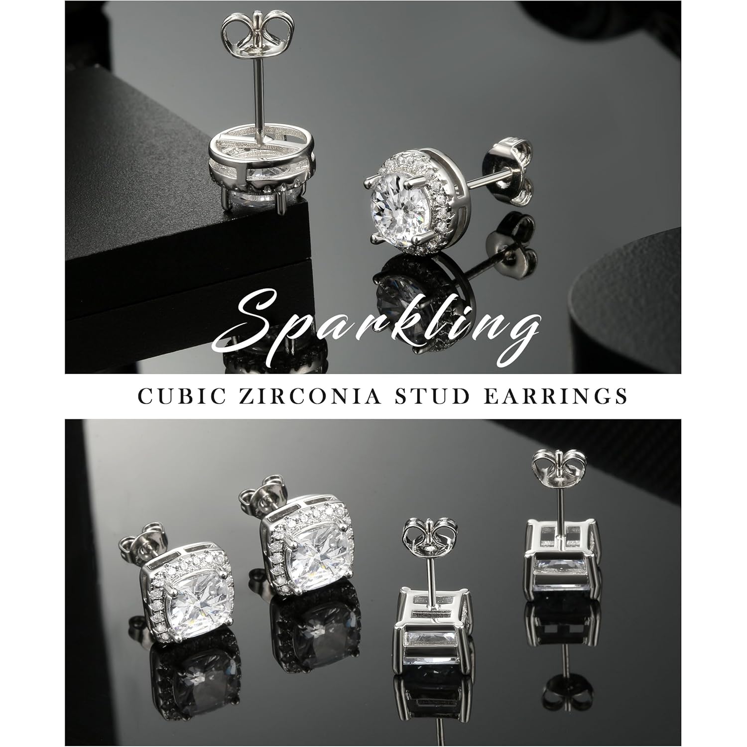 Zankulas Cubic Zirconia Stud Earrings for Women Mens Earrings Hypoallergenic Square CZ Studs Set