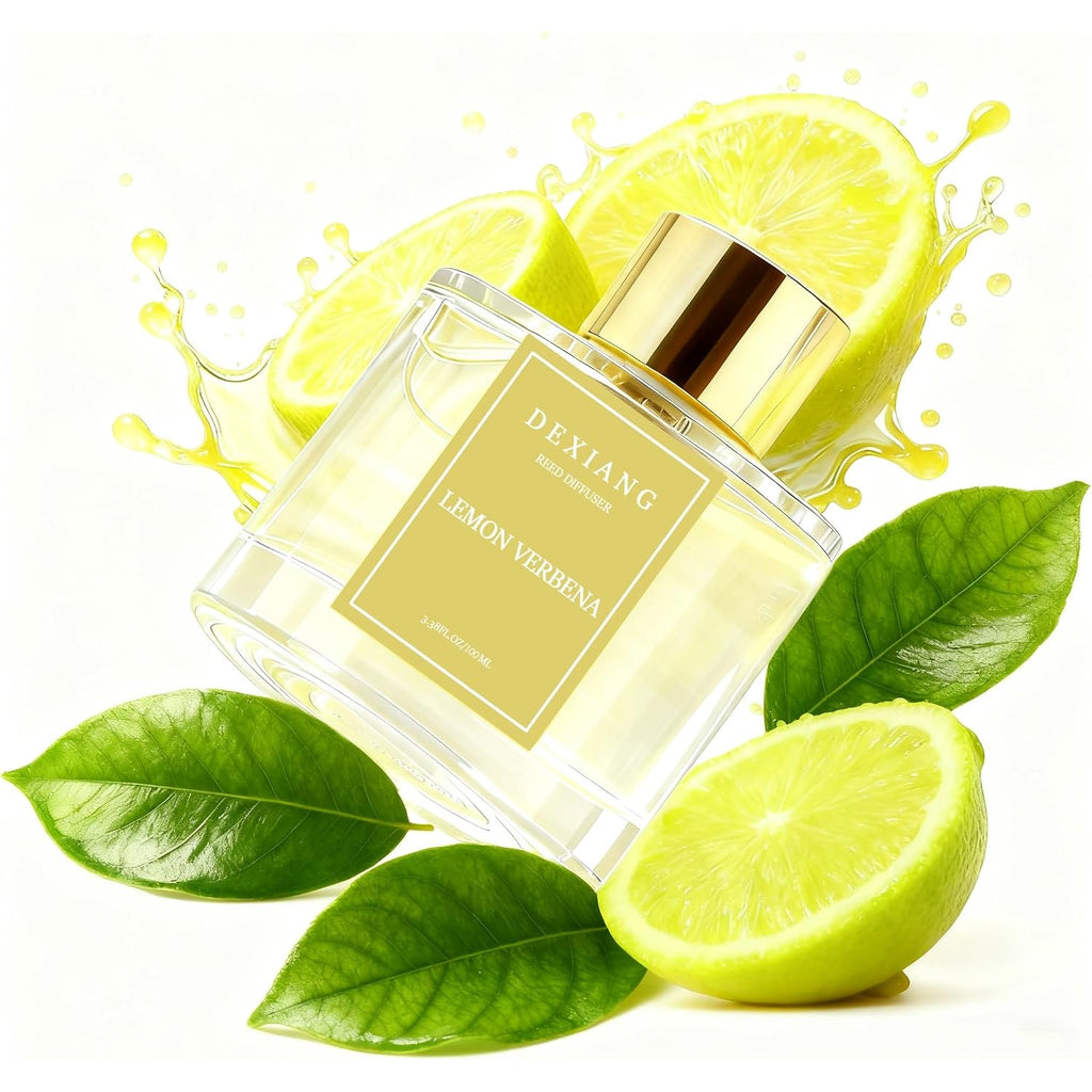 Reed Diffuser Set,3.38 Fl Oz (100 Ml) - Lemon Verbena Oil Diffusers With 6 Reed Sticks For Bathroom Shelf Decor