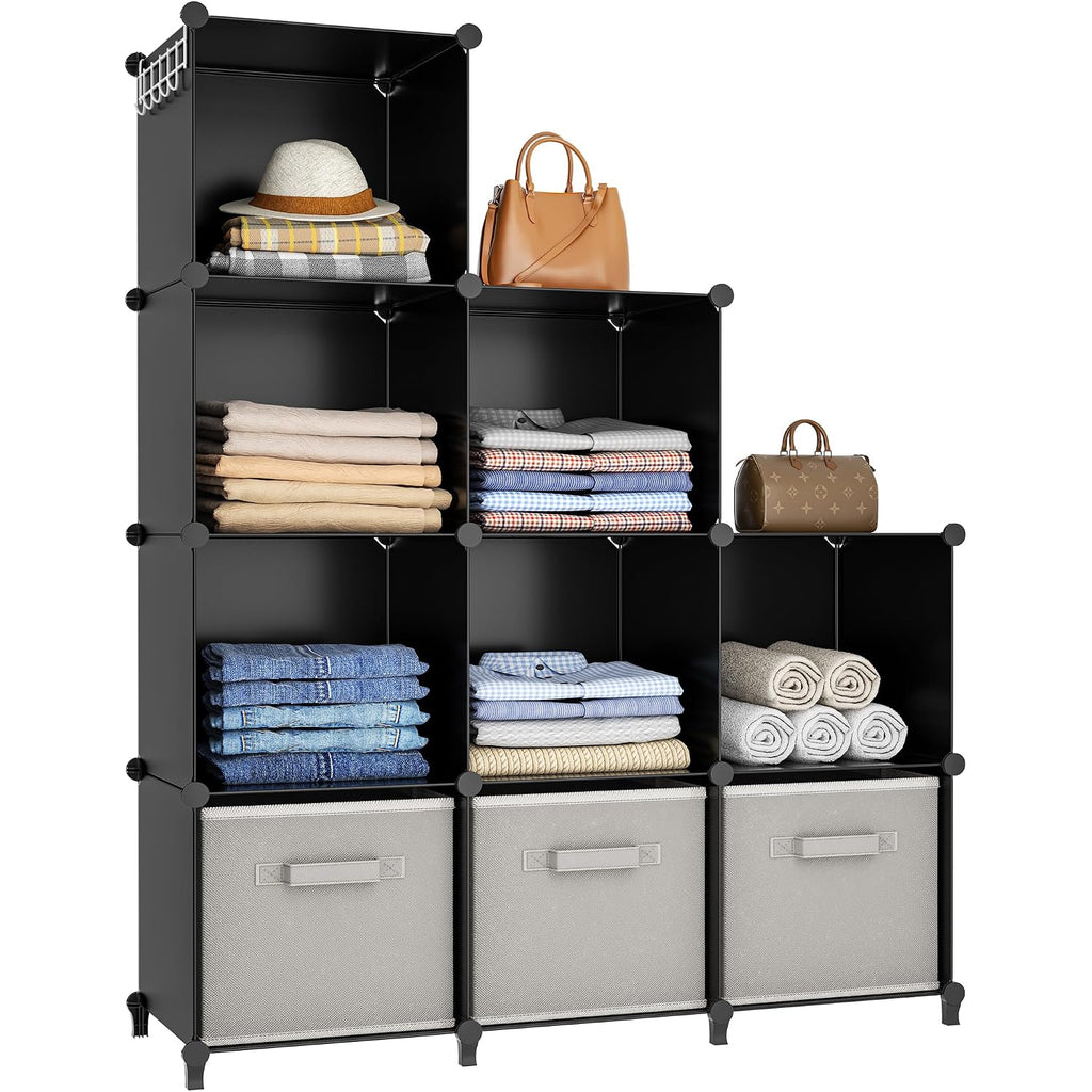 Homidec Closet Organizers And Storage, 9 Cube Storage Organizer, Portable Closet Organizer Cubes Shelves For Clothes, Bedroom, Kids Room, Bathroom, Wardrobe, Garment Racks, Black