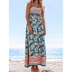 Cupshe Women Spaghetti Straps Boho Maxi Dress Summer Sleeveless Smocked Floral Beach Long Dress Flowy Cruise Vacation Outfits