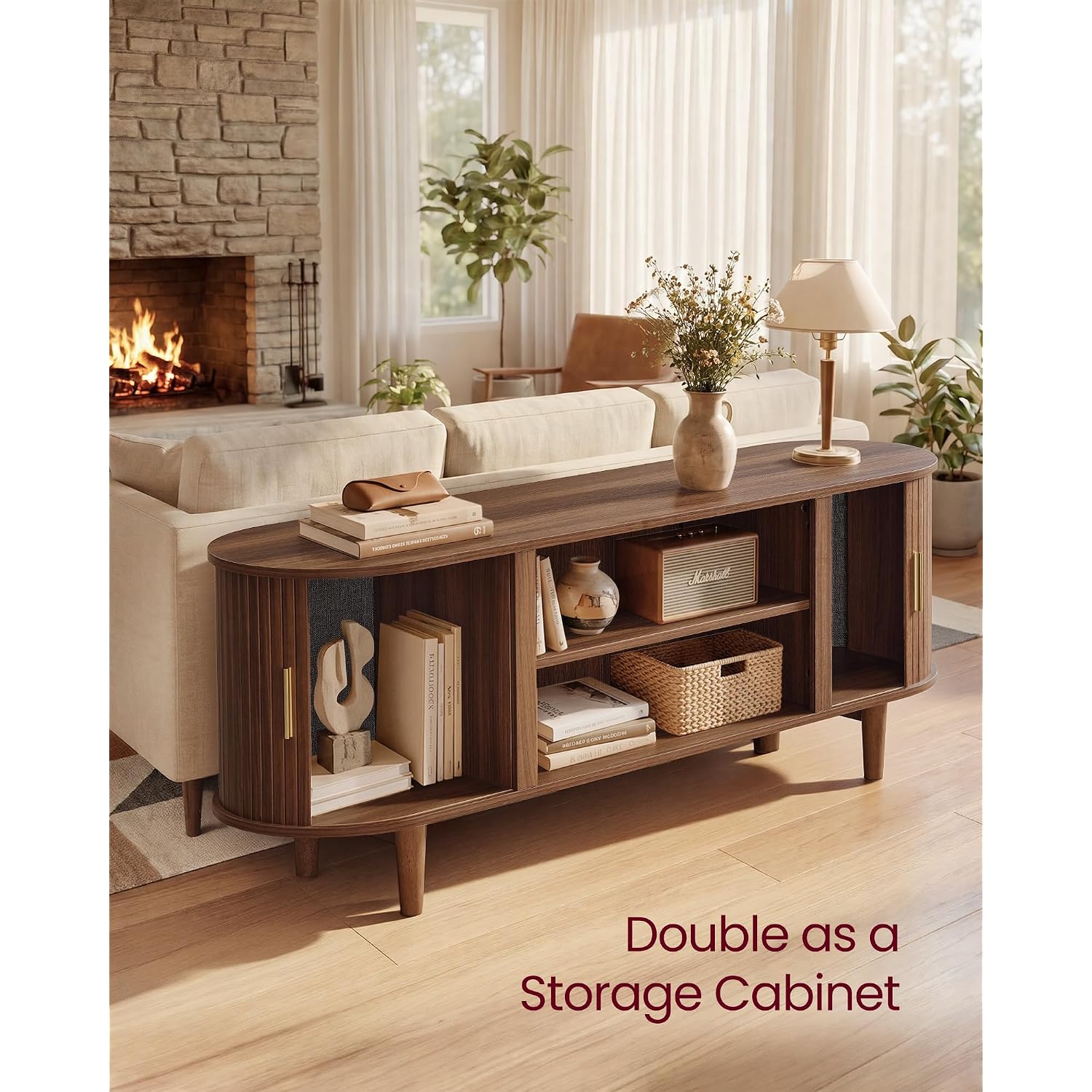 Vasagle Tv Stand For 65-Inch Tvs, Mid Century Entertainment Center With Storage, Fluted Sliding Doors, Media Console Table For Living Room, Bedroom, Chestnut Walnut Ultv633K101