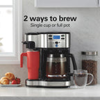 Hamilton Beach 2-Way Programmable Coffee Maker, 12 Cup Glass Carafe And Single Serve Coffee Maker, Black with Stainless Steel Accents, 49980RG