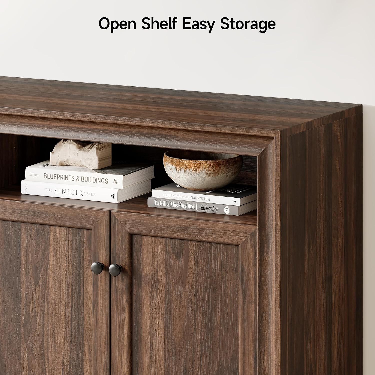 60 Inches Sideboard Buffet Cabinet With Storage, 4 Doors Large Sideboard, Kitchen Cabinet With Open Shelf & Adjustable Shelf, Kitchen Coffee Bar Console Table For Living Room, Hallway, Brown