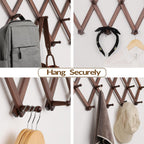 Hat Rack For Wall, Expandable Wall Hat Holder With 16 Hooks, 16 Inch Wooden Wall Hook For Baseball Caps,Cowboy, Bag,Hoodie(Brown)
