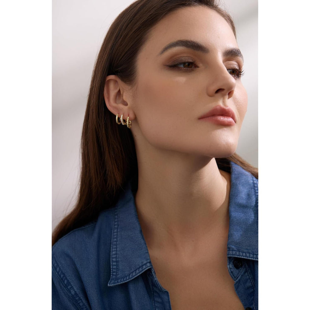 3 Pairs Small Huggie Hoop Earrings Set 14K Gold Hypoallergenic Lightweight Huggie Hoops Earrings for Women Girls
