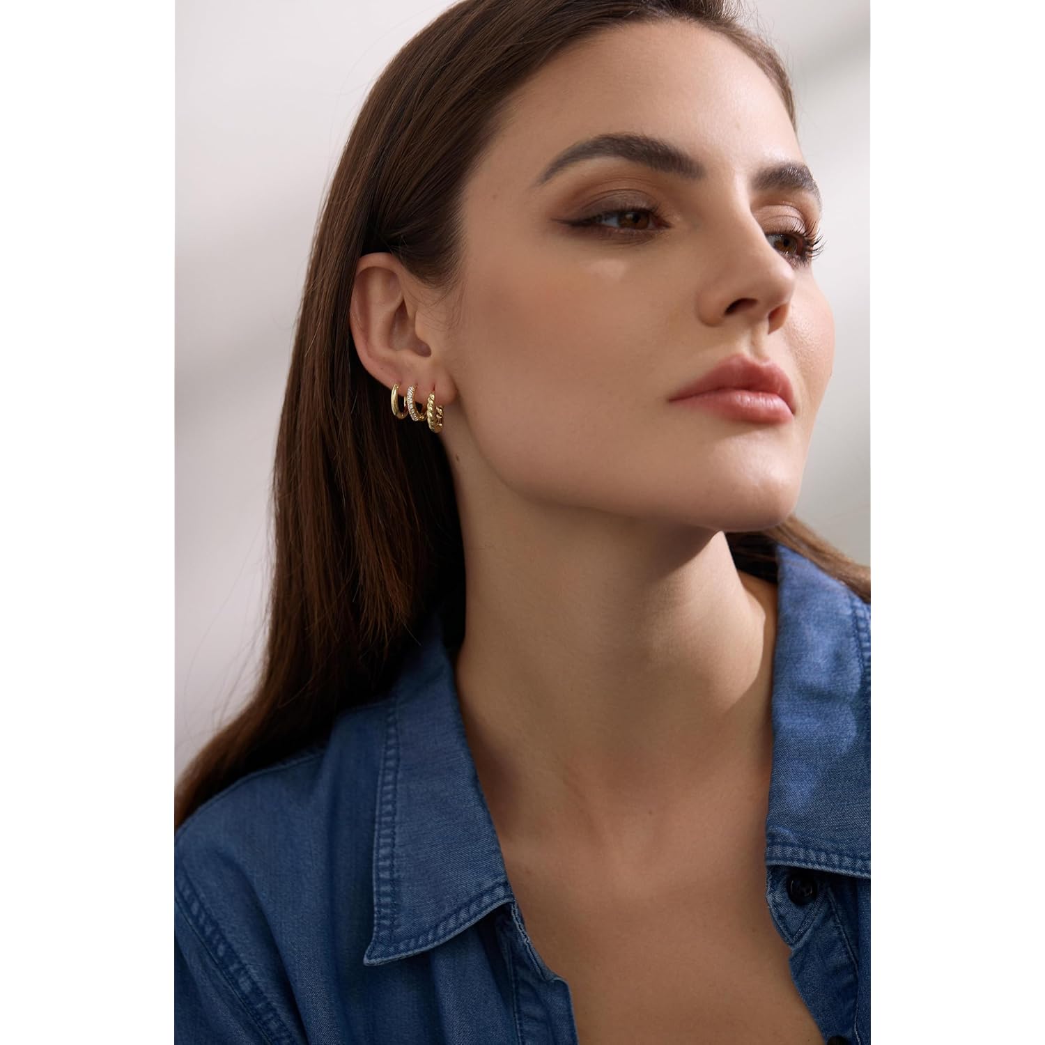 3 Pairs Small Huggie Hoop Earrings Set 14K Gold Hypoallergenic Lightweight Huggie Hoops Earrings for Women Girls