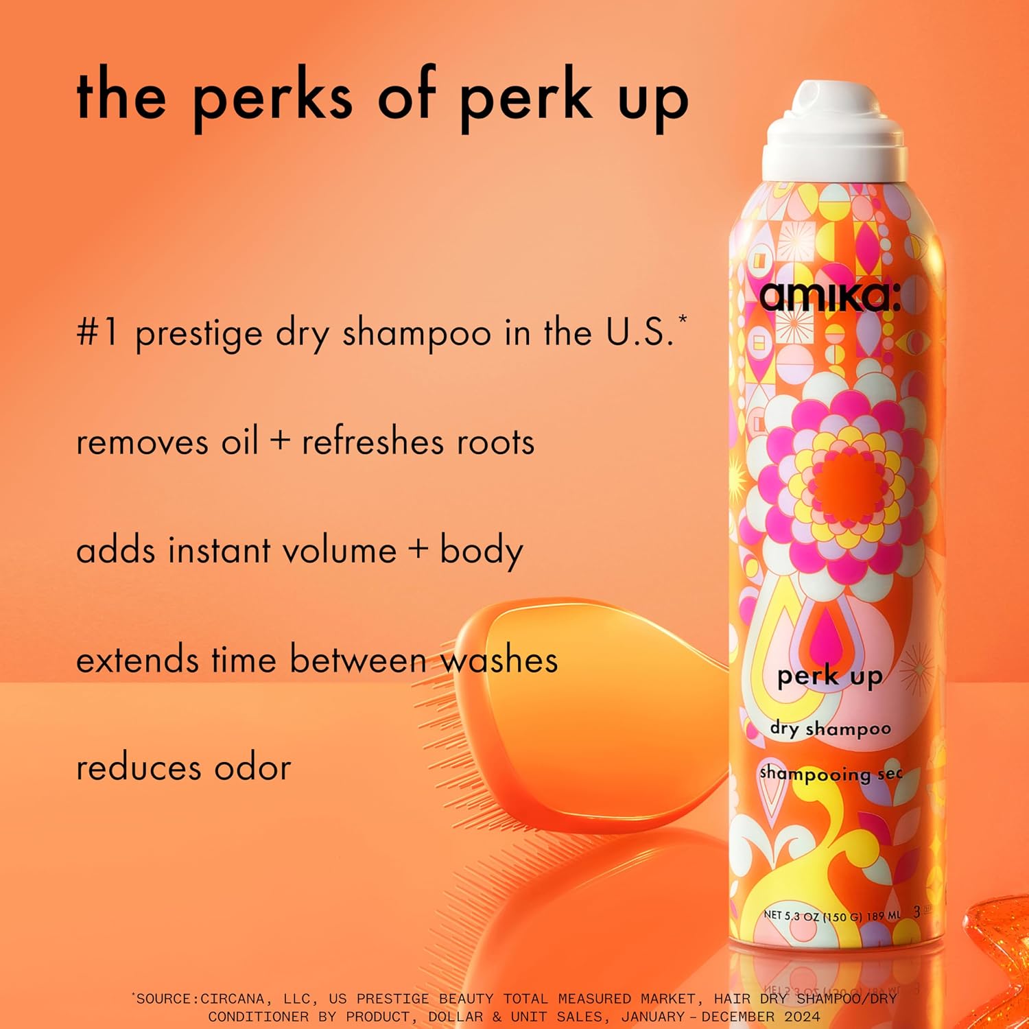 Amika Perk Up Talc-Free Dry Shampoo | Refreshes Roots With A Voluminous ‘Oomph’ Between Washes, No White Residue, Absorbs Oil + Reduces Odor, For All Hair Types
