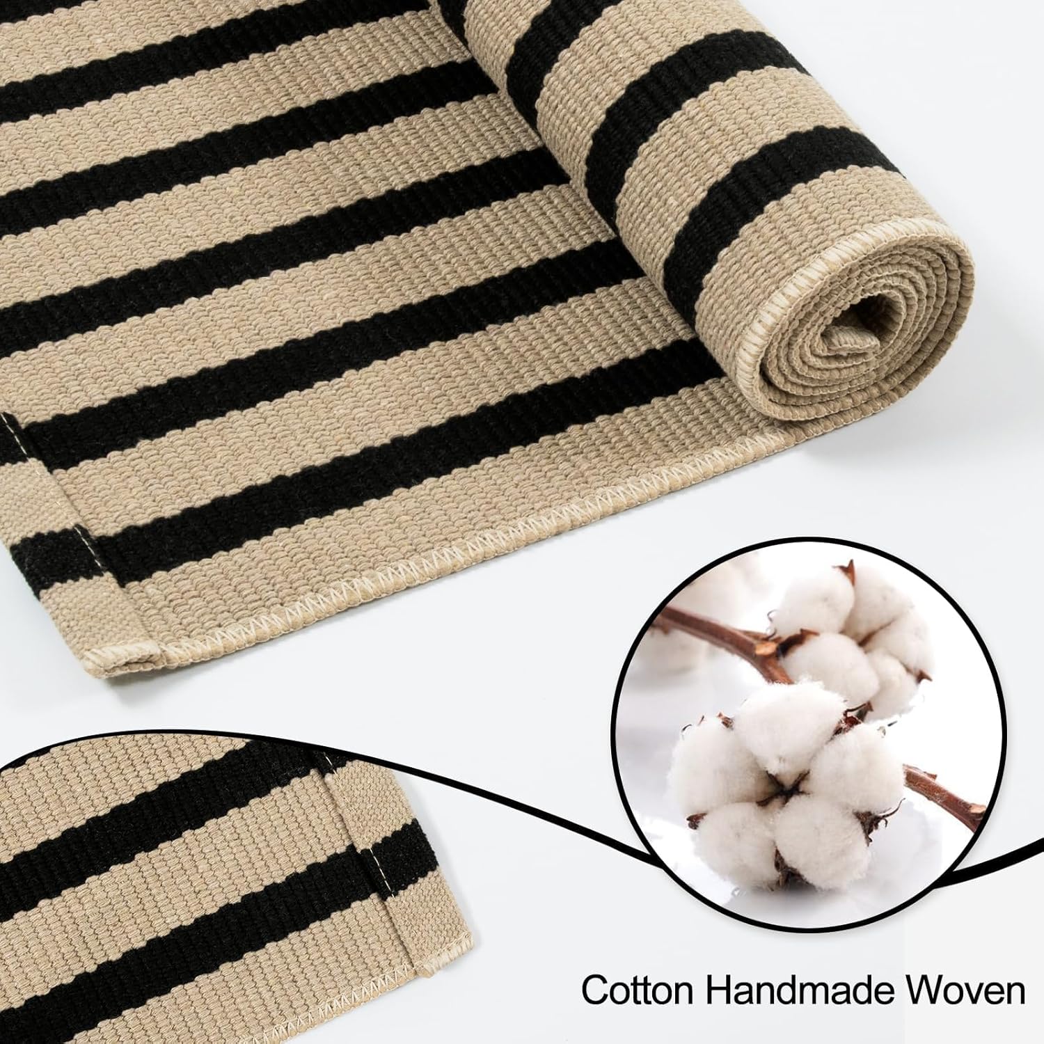 OJIA Outdoor Porch Rug Front Door Mat 24"x51", Washable Black and Tan Striped Outdoor Rugs Front Door Rugs Cotton Woven Kitchen Rugs Small Area Rugs for Entryway/Patio/Entry/Outside Entrance Decor