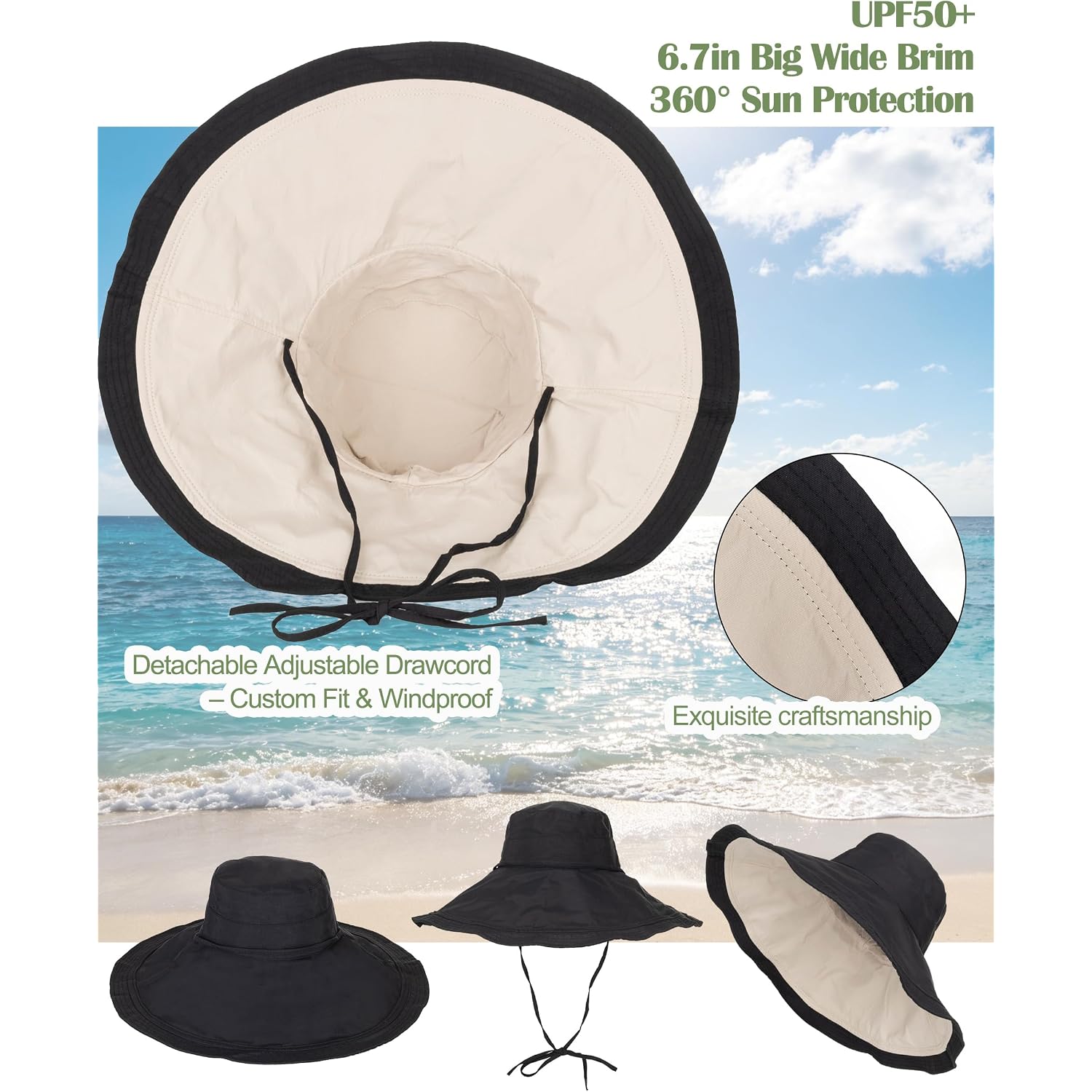 Extra Wide-Brim Sun Hats Women Uv-Protection Reversible Wired-Edge Packable Garden Beach Travel Summer Bucket Hat