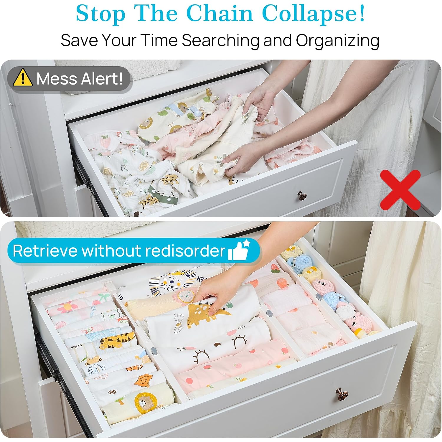 Vtopmart Drawer Dividers For Clothes 8 Pack, Adjustable 4" High Expandable From 11.3"-17" Dresser Drawer Organizer, Plastic Drawers Separators For Dresser, Baby Clothes, Kitchen And Office Storage