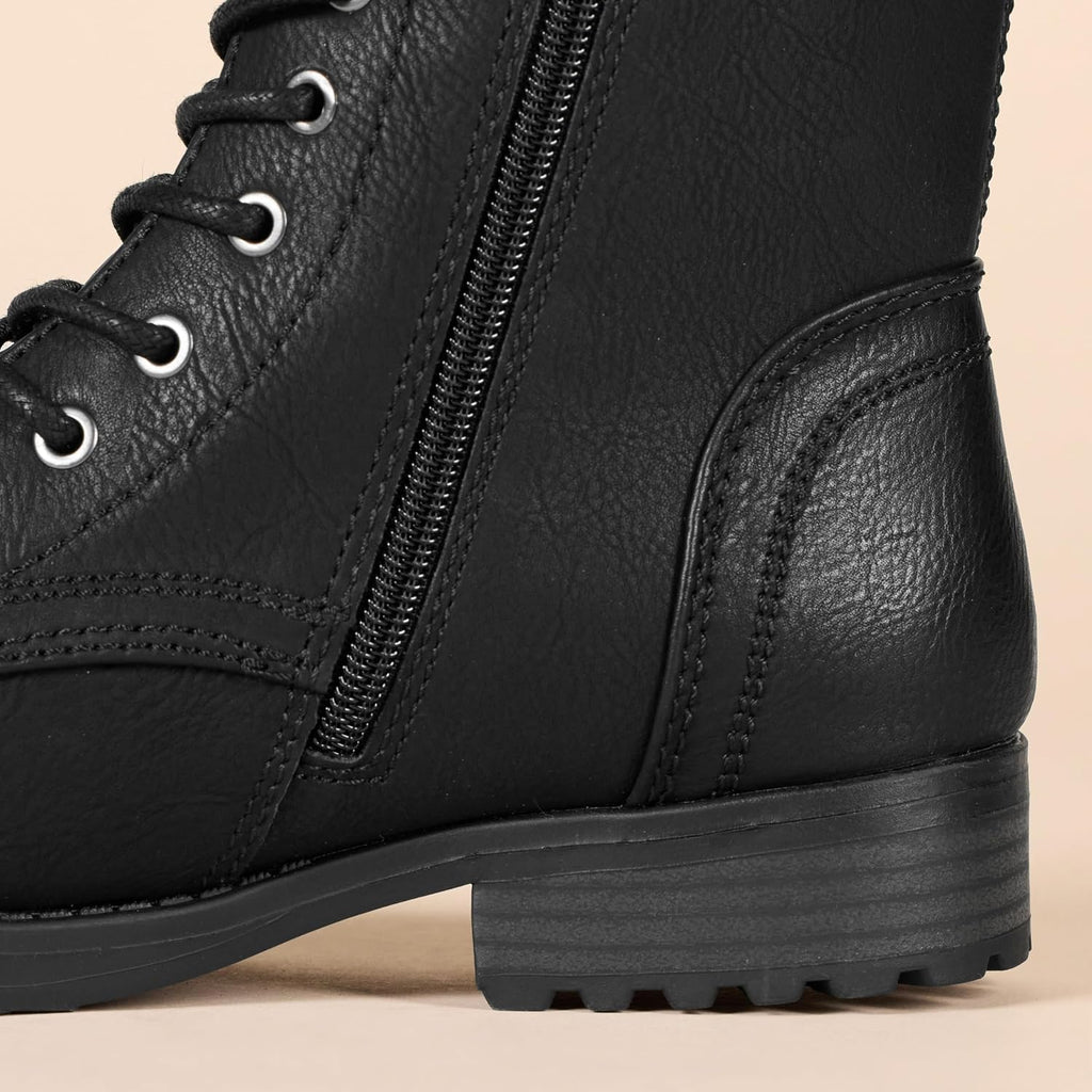 Amazon Essentials Women'S Lace-Up Combat Boots With Lug Sole And Side Zipper